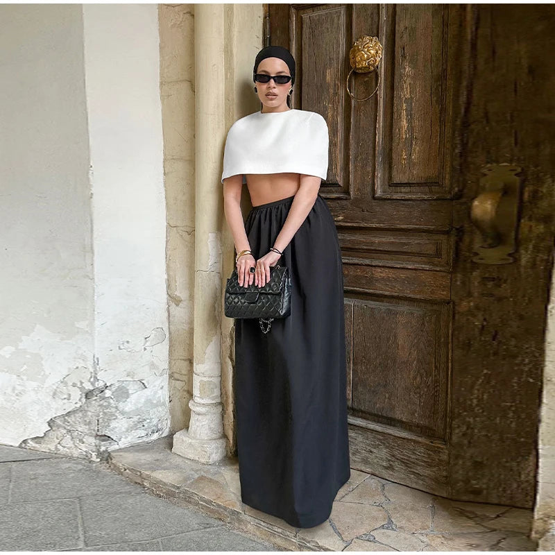 Shawl Crop Tops  Solid Shoulder Pads Stand Collar