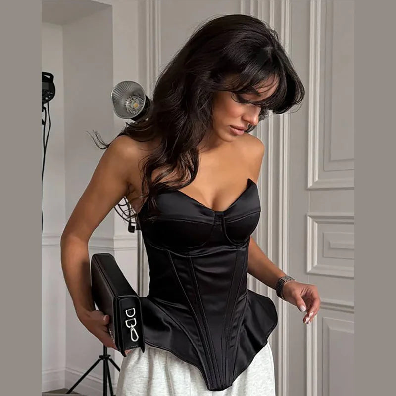 Black Strapless Corset Top Women Fashion Solid Sleeveless Backless Slim Short Vest 2026 Lady Fashion Party Evening Vacation Tops