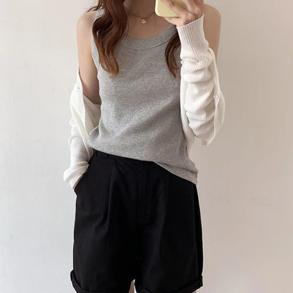 Summer Knitted Solid Color Tanks Top White Skinny Camisole Women Basic Camisole T-Shirt