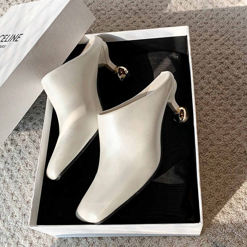 Square Head Women's Textured Elegant  Casual Round Heels