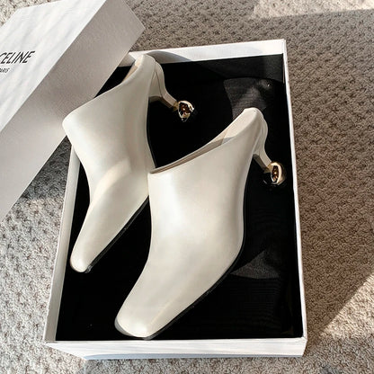 Square Head Women's Textured Elegant  Casual Round Heels