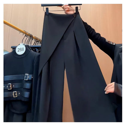 Korean-style High waist female fashion design suit pants wide legs