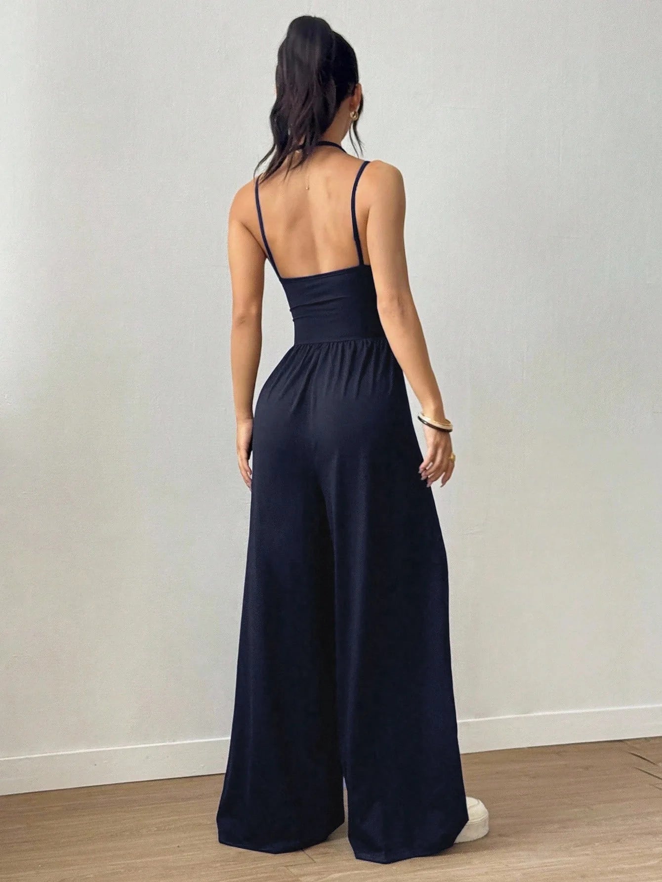 New Spring Summer Jumpsuit Solid Color Casual Simple Spring Summer Suspender Sleeveless High Waist Backless Loose Overalls
