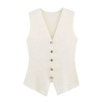 ETJ 2025 new women's elegant fashion all-match V-neck sleeveless vest jacket knitted waistcoat