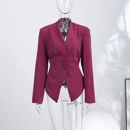 Casual Lace Up Solid Blazer Women Fashion Slim V-neck Single Breasted Full Sleeve Jacket Female 2026 Spring Lady Outwears New