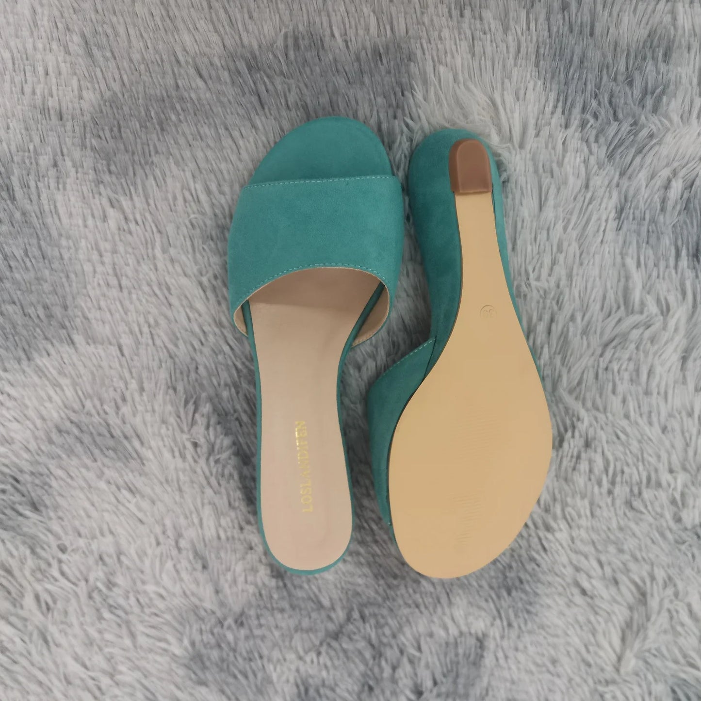 Elegant Summer Slippers 3cm Velvet Mules Wedge Sandals Slippers Open Toe High Heels Casual Dress Woman Shoes Plus Size