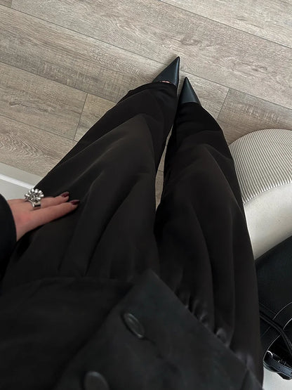 Luxury Wide Leg Baggy Satin High Waist Pants For Women Trousers With Pockets