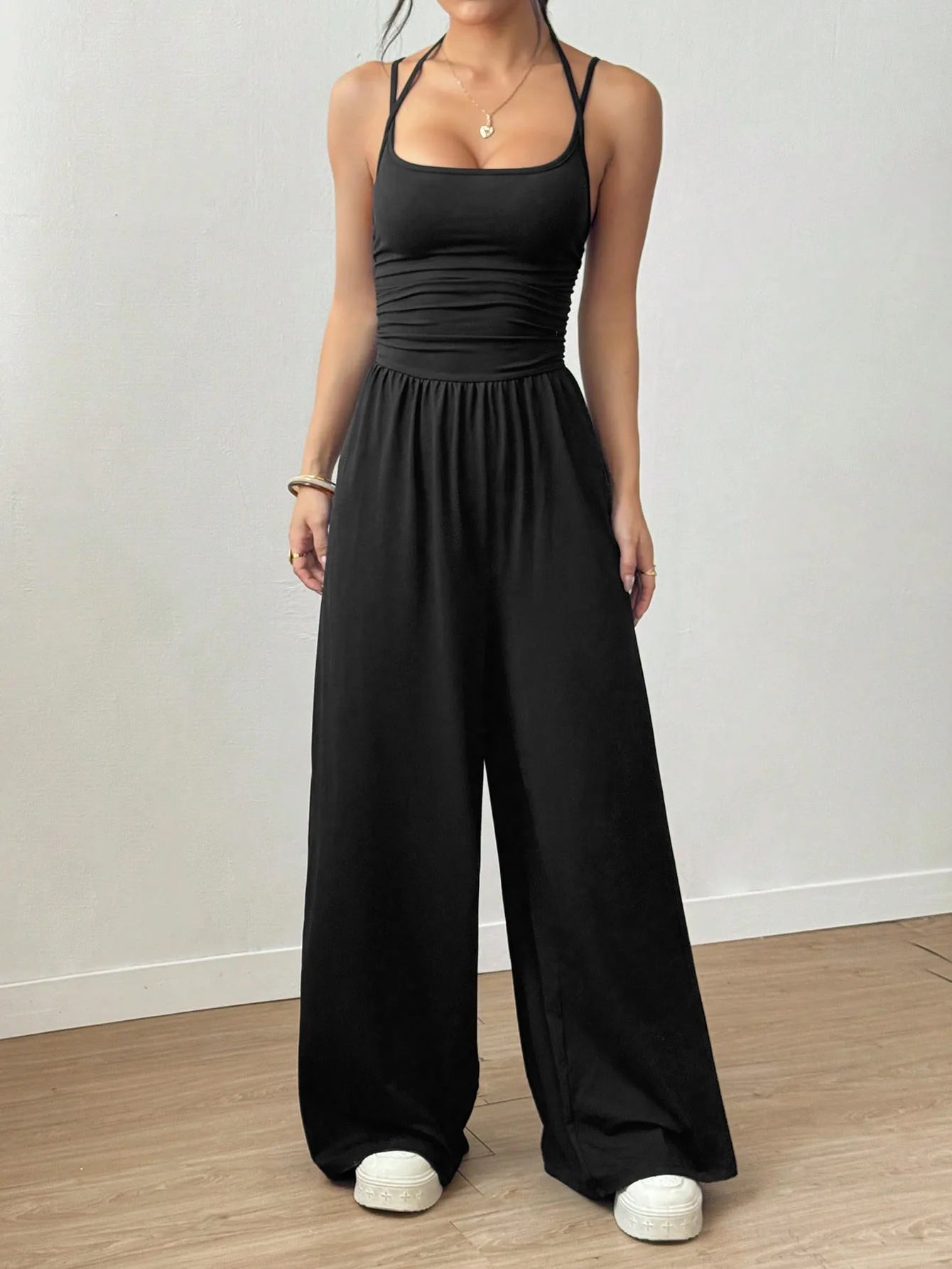 New Spring Summer Jumpsuit Solid Color Casual Simple Spring Summer Suspender Sleeveless High Waist Backless Loose Overalls