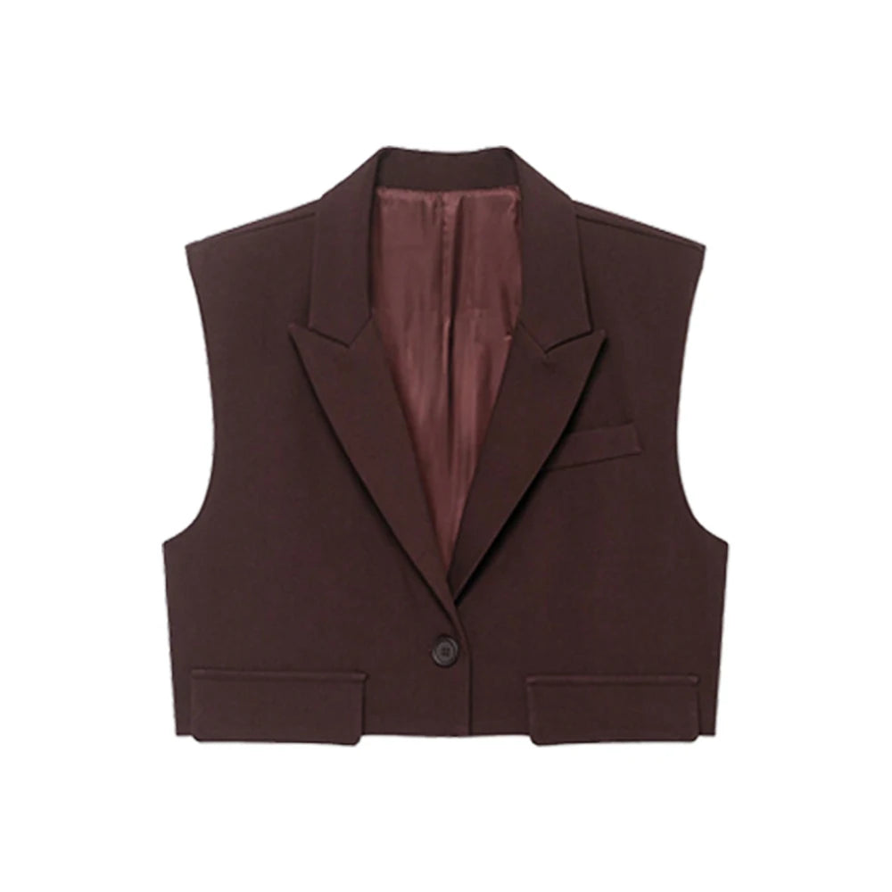 Sleeveless Tank Top Vest  Cropped Waistcoat Lapel Collar