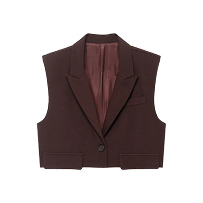 Sleeveless Tank Top Vest  Cropped Waistcoat Lapel Collar