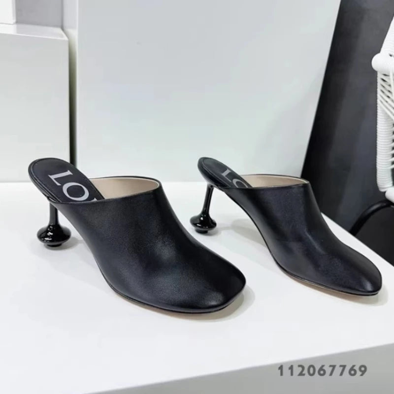 Square Head Women's Textured Elegant  Casual Round Heels
