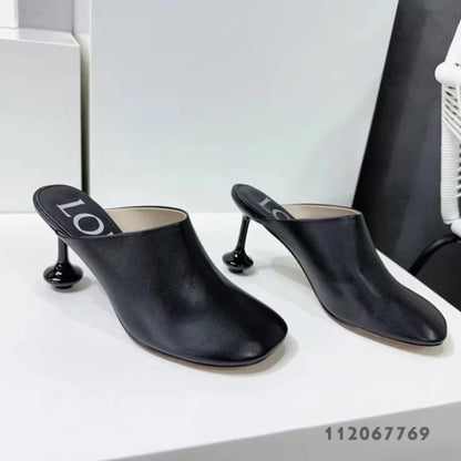 Square Head Women's Textured Elegant  Casual Round Heels