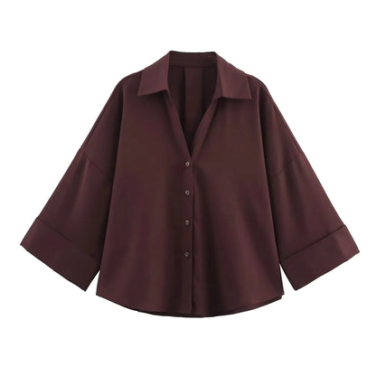 KONDALA Minimalist Casual Loose Shirt Women New 2026 Trendy Commute Wide Sleeves Shirt Spring Summer Fashion Holidays Lady Shirt