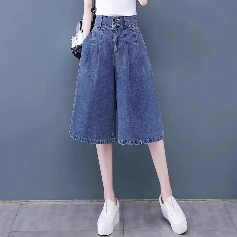 High Waist Loose Fit Thin Denim orts Women's Summer Casual Straight Leg Vintage Five-Point Pants Wide Leg Bootcut Jeans