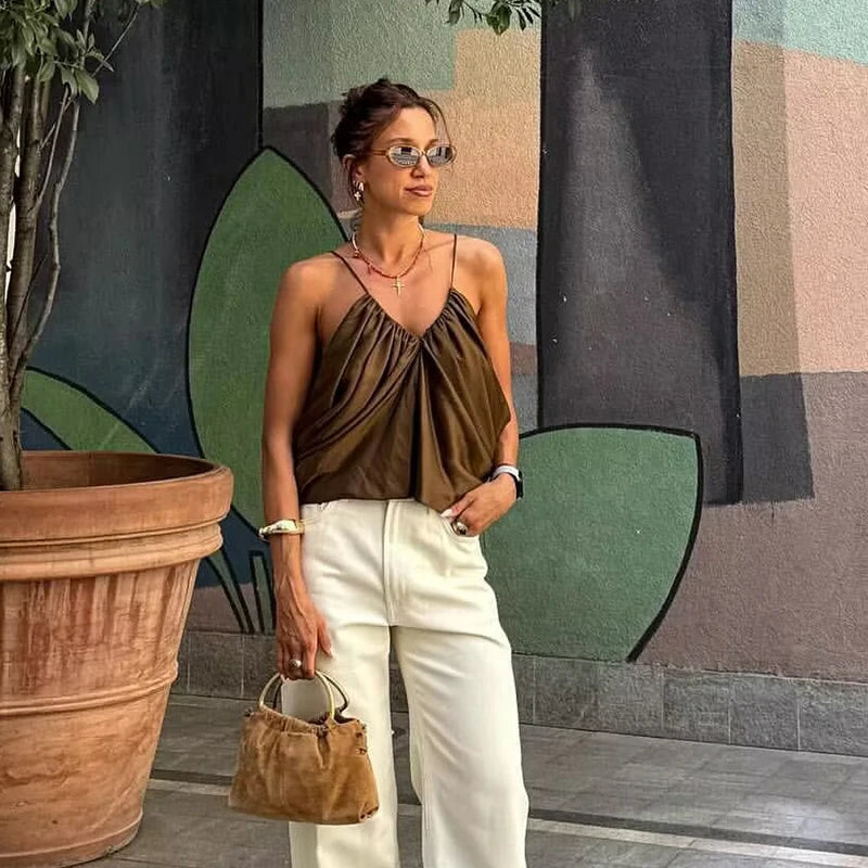 Draped-panel halterneck top