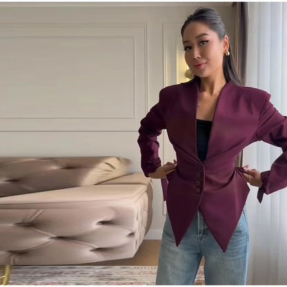 Casual Office Women's Blazer Jacket Pleated Waist Cinched Tie Up Long Sleeve Tops Elegant 2026 Spring Female Outerwear Outfit
