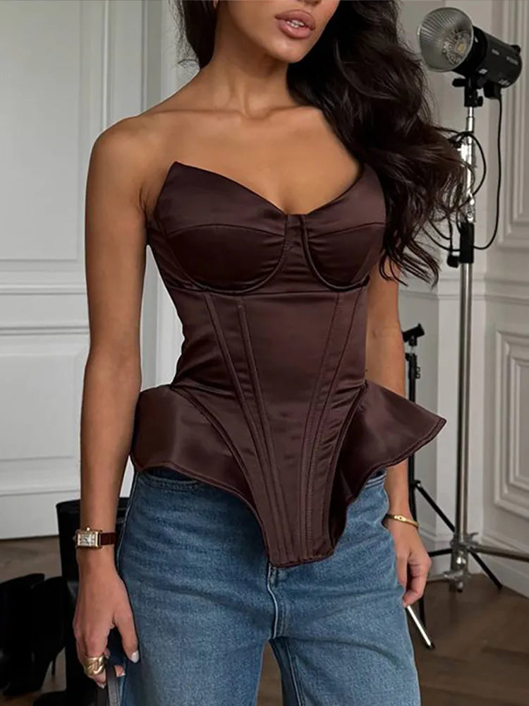 Black Strapless Corset Top Women Fashion Solid Sleeveless Backless Slim Short Vest 2026 Lady Fashion Party Evening Vacation Tops