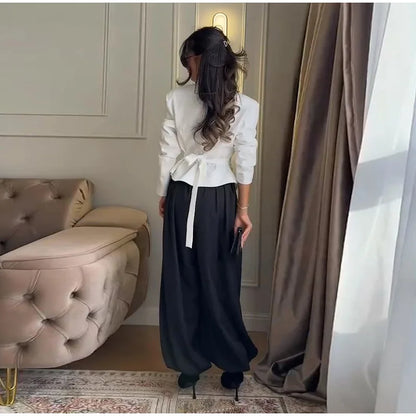 Casual Office Women's Blazer Jacket Pleated Waist Cinched Tie Up Long Sleeve Tops Elegant 2026 Spring Female Outerwear Outfit