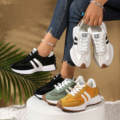 New Style Elegant Lace Up Casual Shoes Women Spring/Autumn Round Toe Thick Sole Anti Slip Comfortable Sports Shoes