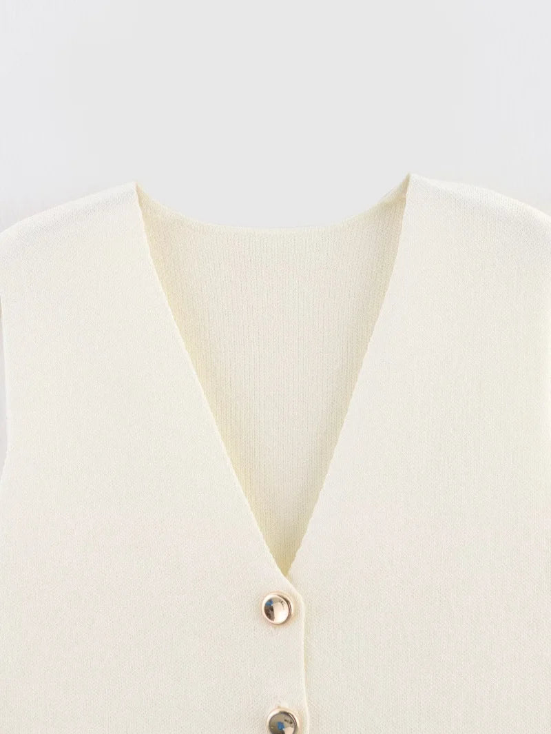 ETJ 2025 new women's elegant fashion all-match V-neck sleeveless vest jacket knitted waistcoat