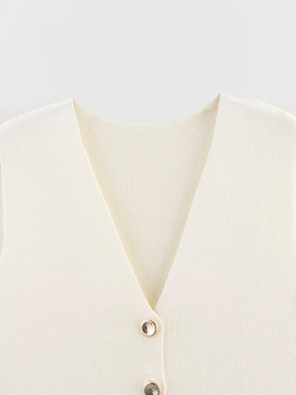 ETJ 2025 new women's elegant fashion all-match V-neck sleeveless vest jacket knitted waistcoat