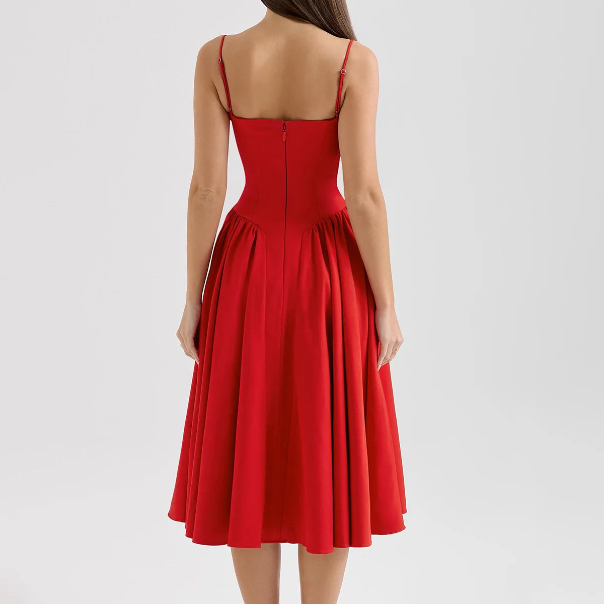 Sweetheart Spaghetti Strap  Fit and Flare Elegant Midi Dress