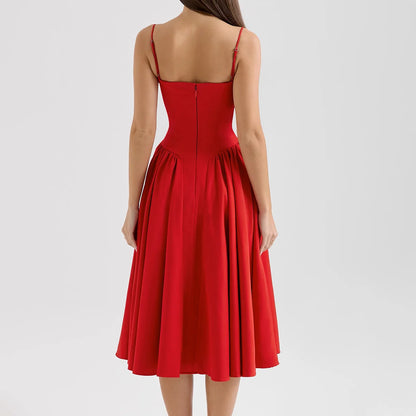 Sweetheart Spaghetti Strap  Fit and Flare Elegant Midi Dress