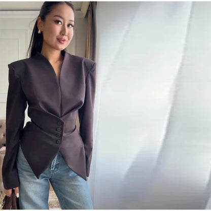Casual Office Women's Blazer Jacket Pleated Waist Cinched Tie Up Long Sleeve Tops Elegant 2026 Spring Female Outerwear Outfit