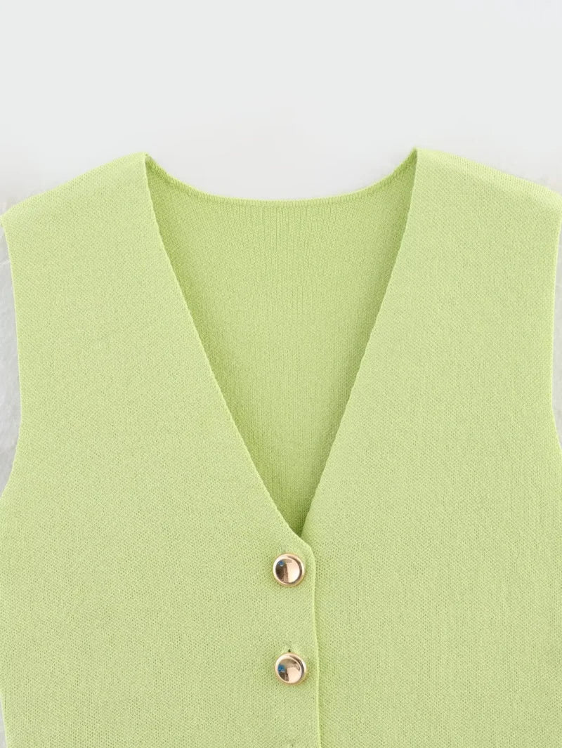 ETJ 2025 new women's elegant fashion all-match V-neck sleeveless vest jacket knitted waistcoat
