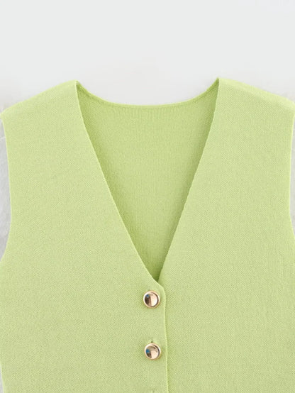 ETJ 2025 new women's elegant fashion all-match V-neck sleeveless vest jacket knitted waistcoat