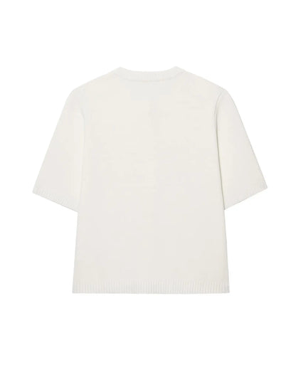 Knitted Skirt Suit Crew Neck Single-Breasted Short Sleeve Top+Fashion Elegant Elastic Waist Mini Skirt