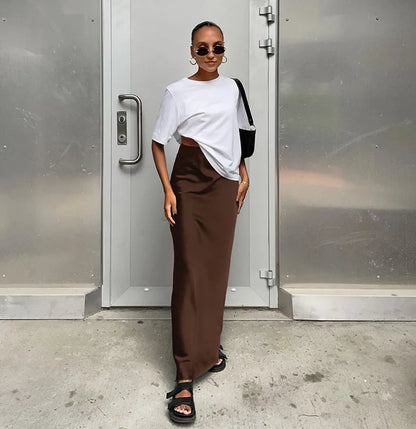 Elegant Satin Black Trumpet Skirts Fashion Slim High Waist Skirts Women Female 2024 Solid Office Long Skirt Spring Summer