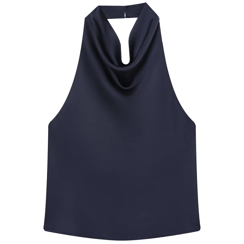 Satin Halter Sleeveless Open back Summer Top Off Shoulder
