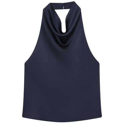 Satin Halter Sleeveless Open back Summer Top Off Shoulder