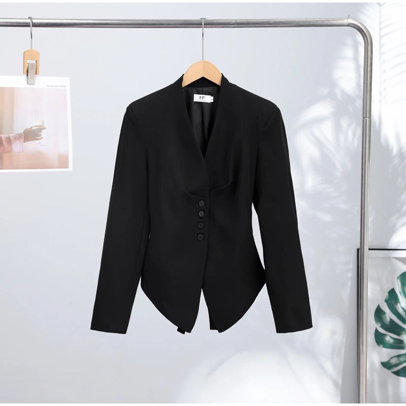 Casual Office Women's Blazer Jacket Pleated Waist Cinched Tie Up Long Sleeve Tops Elegant 2026 Spring Female Outerwear Outfit