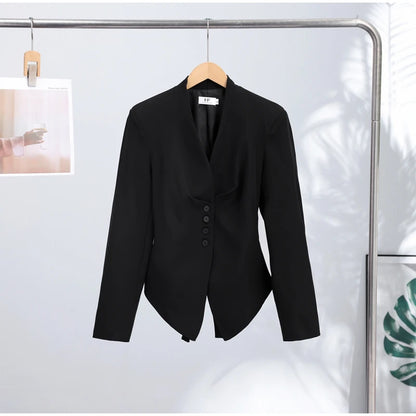 Casual Office Women's Blazer Jacket Pleated Waist Cinched Tie Up Long Sleeve Tops Elegant 2026 Spring Female Outerwear Outfit