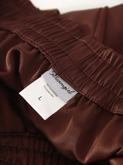 Luxury Wide Leg Baggy Satin High Waist Pants For Women Trousers With Pockets