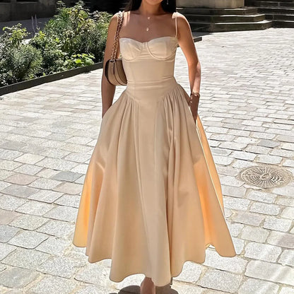 Sweetheart Spaghetti Strap  Fit and Flare Elegant Midi Dress