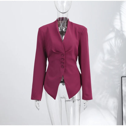 Casual Office Women's Blazer Jacket Pleated Waist Cinched Tie Up Long Sleeve Tops Elegant 2026 Spring Female Outerwear Outfit