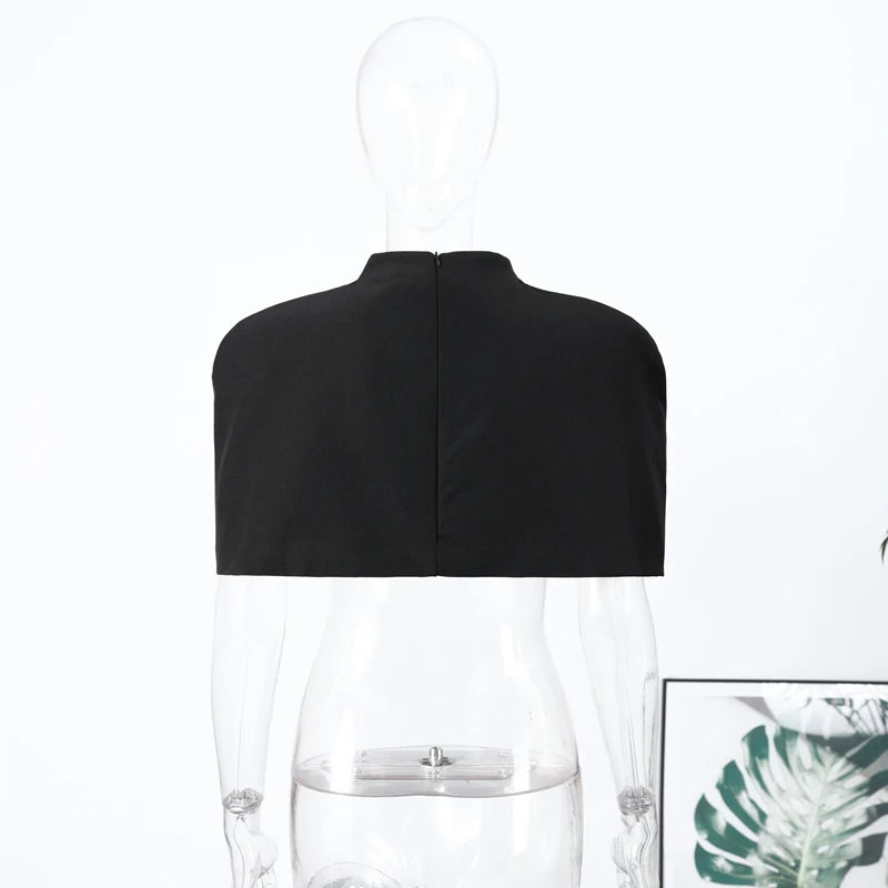 Shawl Crop Tops  Solid Shoulder Pads Stand Collar