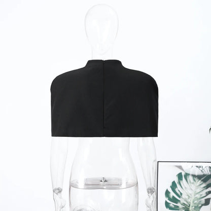 Shawl Crop Tops  Solid Shoulder Pads Stand Collar