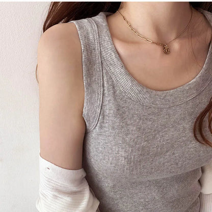 Summer Knitted Solid Color Tanks Top White Skinny Camisole Women Basic Camisole T-Shirt