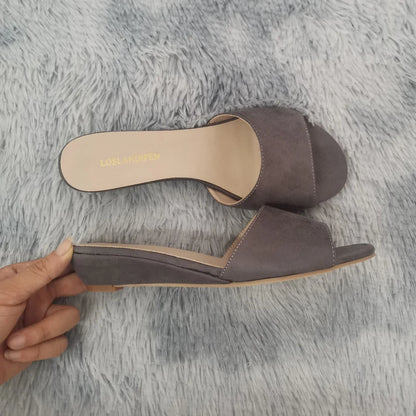 Elegant Summer Slippers 3cm Velvet Mules Wedge Sandals Slippers Open Toe High Heels Casual Dress Woman Shoes Plus Size