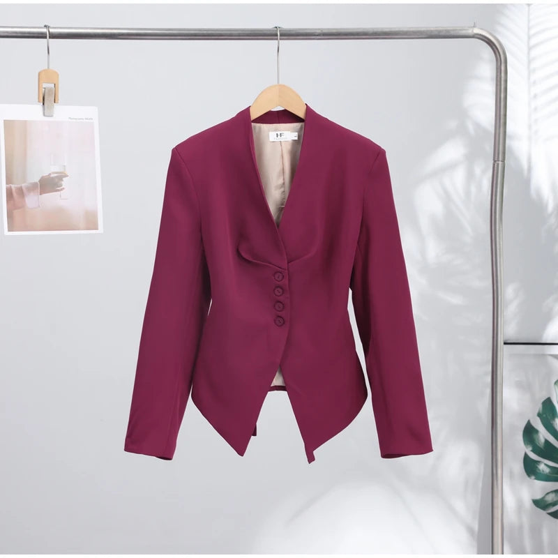 Casual Office Women's Blazer Jacket Pleated Waist Cinched Tie Up Long Sleeve Tops Elegant 2026 Spring Female Outerwear Outfit