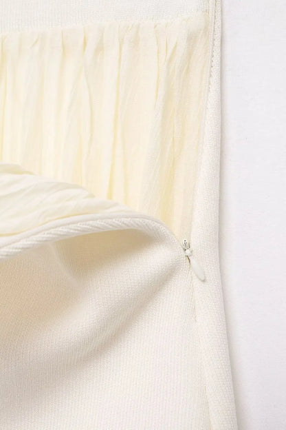 2 Piece Set Chic V-Neck Sleeveless Button Knitted Vest Top + Splicing High Waist Ankle-Length Skirt