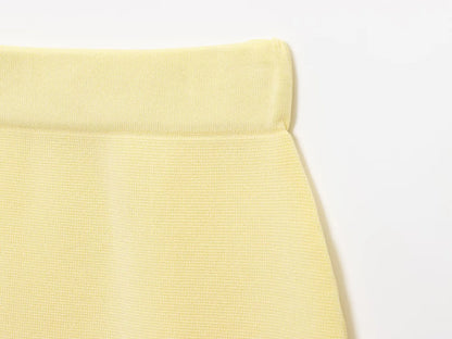 Knitted Skirt Suit Crew Neck Single-Breasted Short Sleeve Top+Fashion Elegant Elastic Waist Mini Skirt