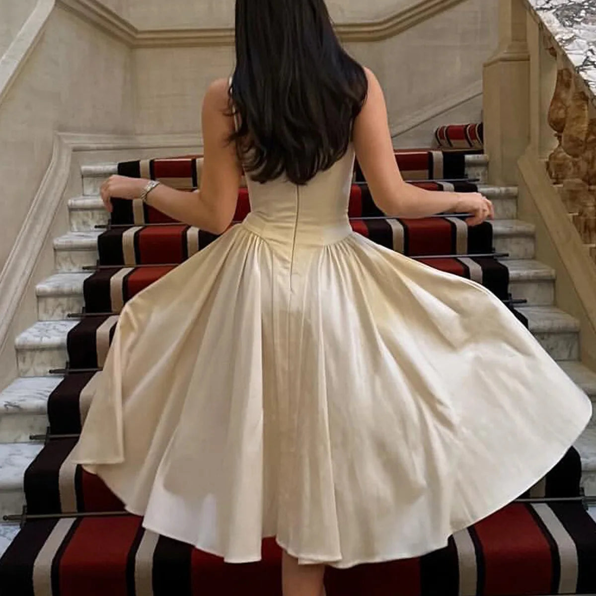 Sweetheart Spaghetti Strap  Fit and Flare Elegant Midi Dress