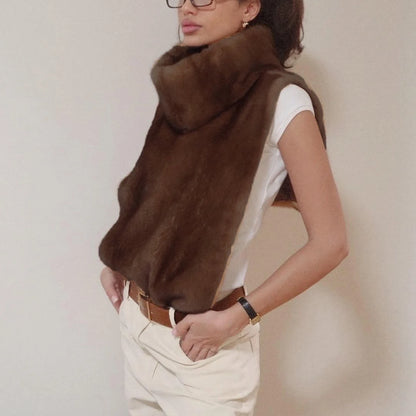Chic Brown Sleeveless Faux Fur Vest Women's Casual Loose Fit