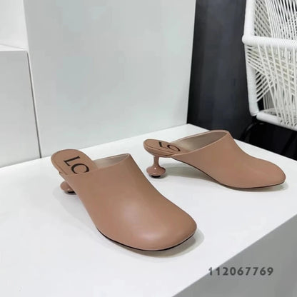 Square Head Women's Textured Elegant  Casual Round Heels