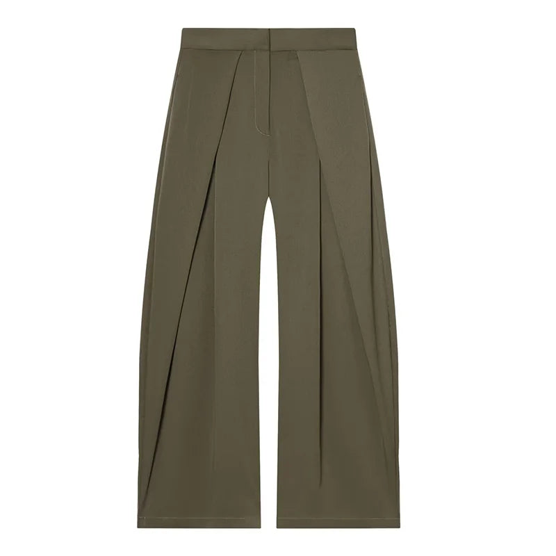 High-Rise Wrap-Front Pleated Palazzo Pants